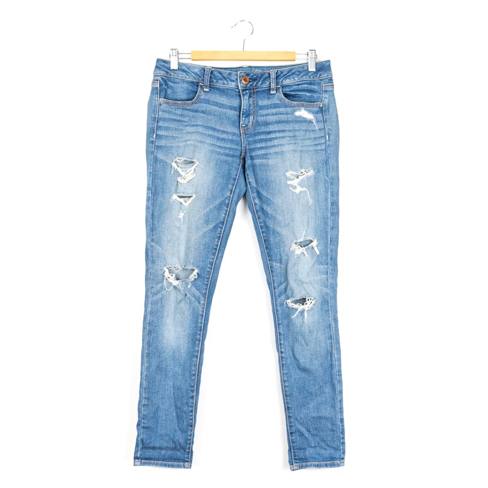 AE Stretch Medium Wash Distressed Denim Jeggings Size 8R